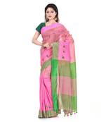 Pink hand woven cotton saree with blouse