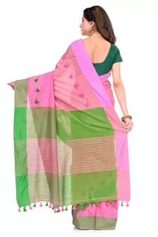Pink hand woven cotton saree with blouse