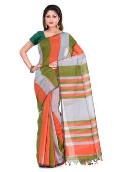 Green printed cotton silk saree with blouse