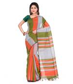 Green printed cotton silk saree with blouse