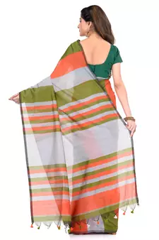 Green printed cotton silk saree with blouse