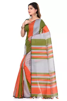 Green printed cotton silk saree with blouse