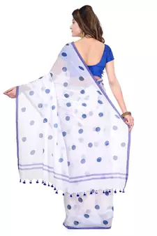White Printed Cotton Saree Without Blouse