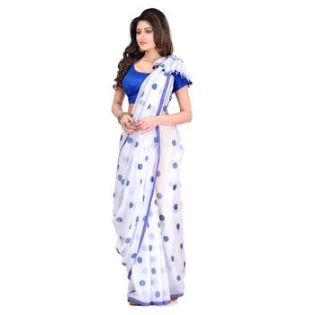 White Printed Cotton Saree Without Blouse 3