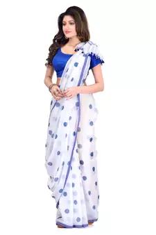 White Printed Cotton Saree Without Blouse