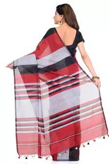 Black printed cotton silk saree with blouse