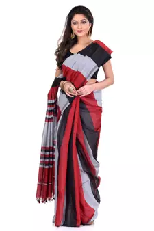 Black printed cotton silk saree with blouse