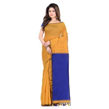 Yellow printed cotton silk saree with blouse 1