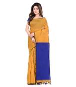 Yellow printed cotton silk saree with blouse