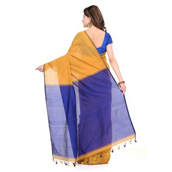 Yellow printed cotton silk saree with blouse 2