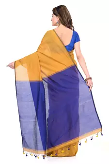 Yellow printed cotton silk saree with blouse