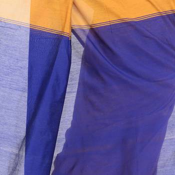 Yellow printed cotton silk saree with blouse 4