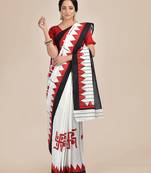 White printed pure cotton saree 