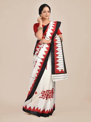 White printed pure cotton saree  2