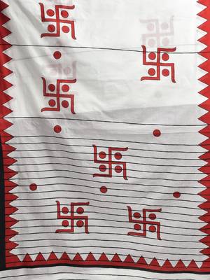 White printed pure cotton saree  4