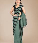 Green woven pure cotton saree with blouse