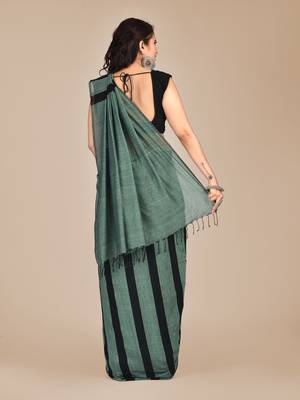 Green woven pure cotton saree with blouse 3