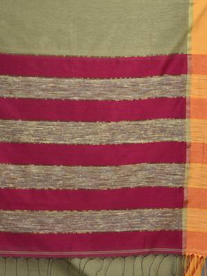 Beige woven blended cotton saree with blouse 4