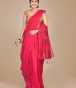 Rani pink woven blended cotton saree with blouse