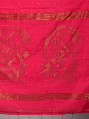 Rani pink woven blended cotton saree with blouse 4