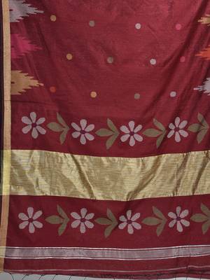 Maroon woven blended cotton saree with blouse 4
