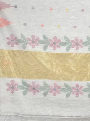 White woven blended cotton saree with blouse 4