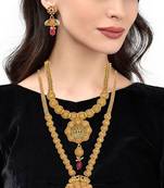 Gold Plated Long And Short Necklace Set For Women