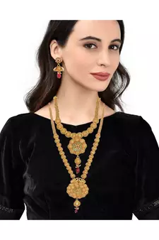 Gold Plated Long And Short Necklace Set For Women