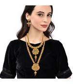 Gold Plated Long And Short Necklace Set For Women