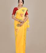 Yellow woven blended cotton saree with blouse