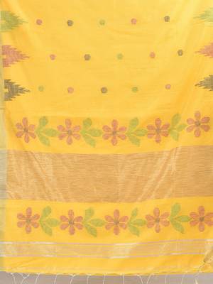 Yellow woven blended cotton saree with blouse 4