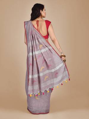 Multicolor woven pure cotton saree with blouse 3