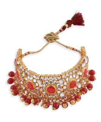 Gold Plated Red Stone Studded Choker Necklace Set 2