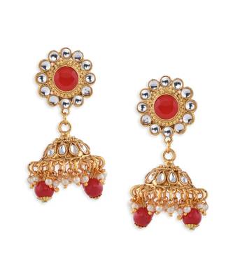 Gold Plated Red Stone Studded Choker Necklace Set 4