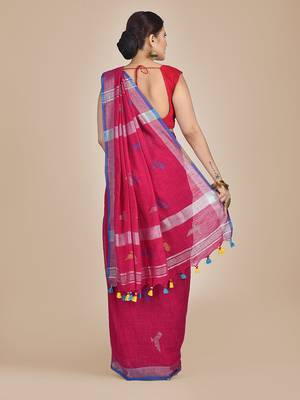 Pink woven pure cotton saree with blouse 3