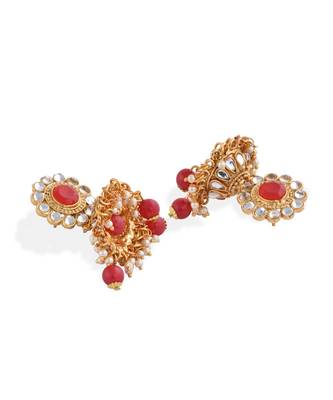 Gold Plated Red Stone Studded Choker Necklace Set 5