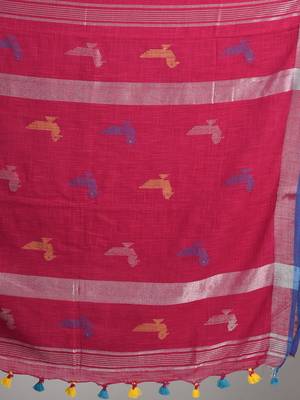 Pink woven pure cotton saree with blouse 4