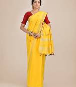 Yellow woven pure cotton saree with blouse