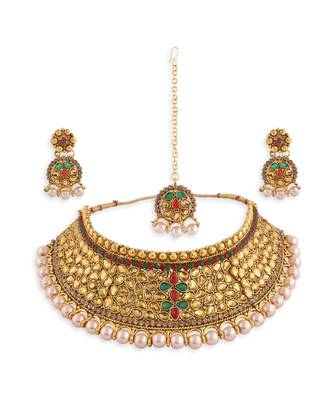 Gold Plated Stone Studded Traditional  Choker Set 3