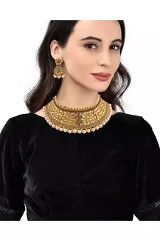 Gold Plated Stone Studded Traditional  Choker Set