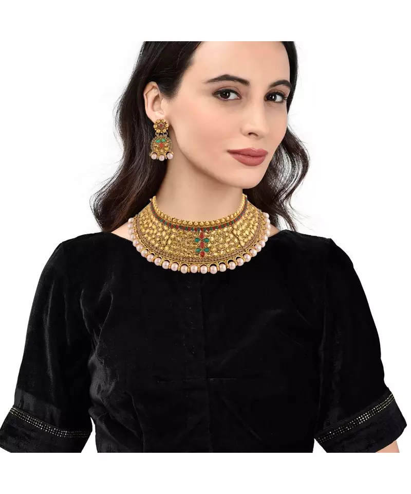 Gold Plated Stone Studded Traditional  Choker Set