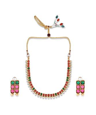 Gold Plated Stone Studded Designer Necklace Set 2