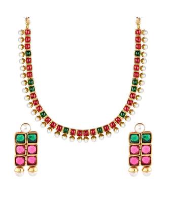 Gold Plated Stone Studded Designer Necklace Set 3
