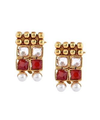 Gold Plated Red And White Stone Studded Necklace Set 4