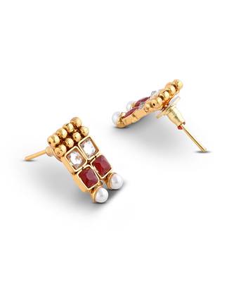 Gold Plated Red And White Stone Studded Necklace Set 5