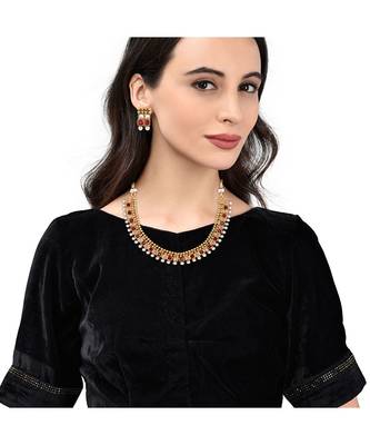 Gold Plated Red And White Stone Studded Necklace Set 1