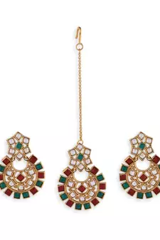 Multicolour Stone Studded Maang Tikka With Earring Set