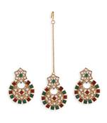 Multicolour Stone Studded Maang Tikka With Earring Set