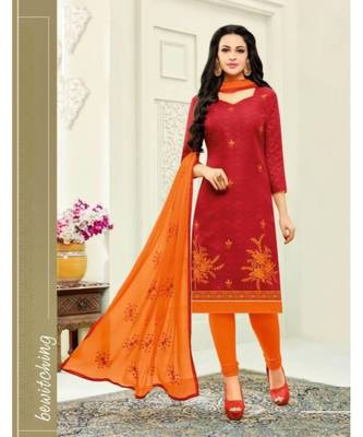 Red Embroidery Chanderi unstitch straight fit churidar suits salwar suits 1