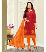 Red Embroidery Chanderi unstitch straight fit churidar suits salwar suits